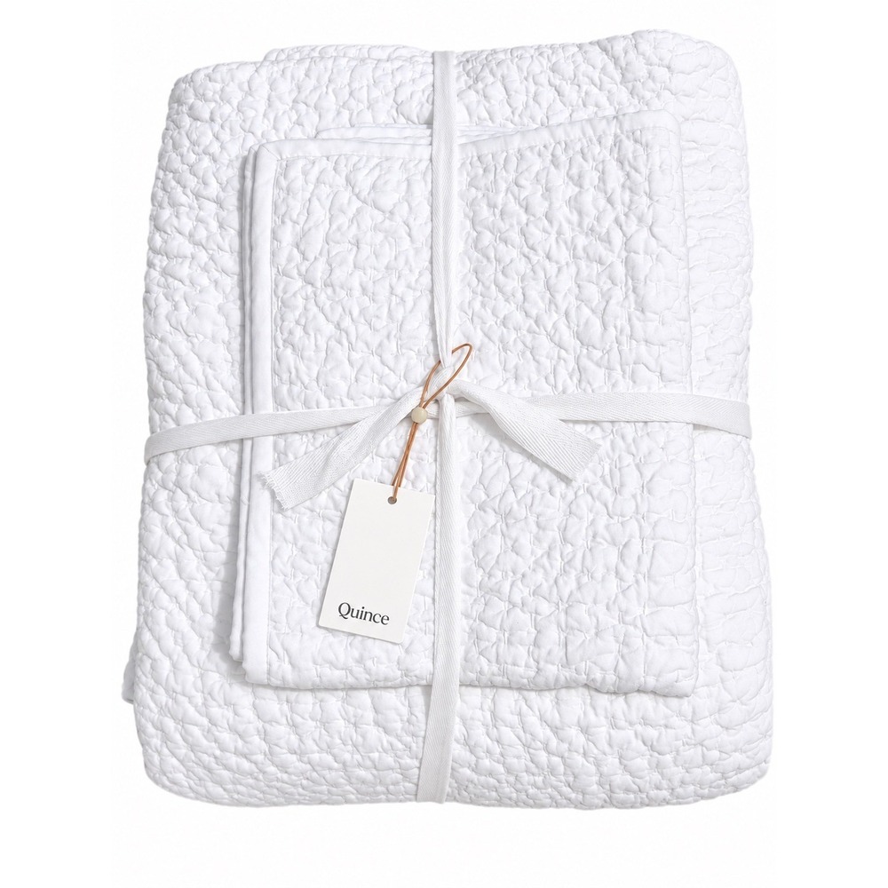 Quince Organic Cotton Hand Stitched Quilt Set Full Queen White With Shams New
